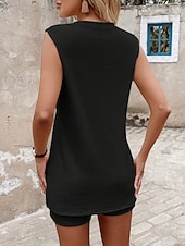 economico Abiti da donna con camicetta-Per donna Set di Pantaloncini Senza Maniche Girocollo Tinta unica Moda Streetwear Quotidiano Casuale Quotidiano All'aperto Nero Cachi Beige Estate Vestibilità regolare