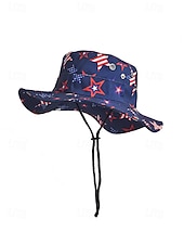 Недорогие Аксессуары-Женская ковбойская шляпа-панама из полиэстера с принтом, 2 в 1, многофункциональная, с патриотическим дизайном в виде флага США, идеально подходит для празднования 250-летия США, Дня независимости и повседневной носки.