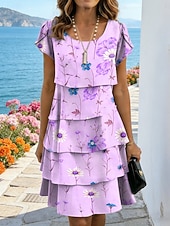 abordables Robes fleuries-Femmes Mini Robe Robe fourreau Vacances Occasionnel Quotidien Date Coupe régulière Fleuri Graphique Manche Courte Col ras du cou Bleu Rose Claire Violet Vert Été Printemps