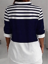 billiga Randiga och geometriska blusar-Dam Skjorta Blus Lappverk Knappar Mönster Grafisk Geometrisk Rutig Vintage Tropisk Dagligen Långärmad Tröjkrage Långa toppar Dagligen Blå Svart Rubinrött Marinblå Orange Sommar Vår