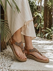 cheap Women-Women's Boho Wedge Sandals - Elegant Criss-Cross Strappy Platform Espadrilles with Ankle Buckle for Outdoor Vacations, Summer Garden Parties &amp; Resort Wear