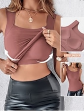 abordables Tanque Sencillo-Mujer Camiseta sin mangas Camisa sin mangas Camiseta superior Color sólido Moda Clásico Casual Sin Mangas Escote en U Tops regulares Diario Noche Fin de semana Azul Piscina Rosa Vino Café Verano