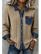 Недорогие Простые блузки-Жен. Рубашка Пуговицы Сплошной цвет Винтаж Стиль Классический Длинный рукав Рубашечный воротник Обычные топы Повседневные Синий Черный Розовый Хаки Лето Весна Осень