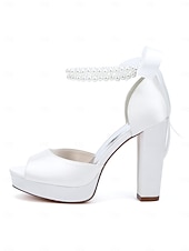 economico sposa-sandali con plateau color avorio bianco da donna - eleganti tacchi da sposa con cinturini di perle per matrimoni in chiesa