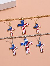 voordelige Accessoires-Damesketting en oorbellen met kruisje van legering, gouden en zilveren patriottische sieraden, oorbellen met hanger in de vorm van een Amerikaanse vlag, perfect voor de 250e verjaardag van de VS, Onafhankelijkheidsdag, casual kleding en vakantie.