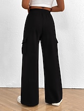 billiga wijde pijpen en hoge taille-Women's Cargo Pants Chinos Vacation Streetwear Casual Full Length Medium Waist Plain Drawstring Pocket Comfy Comfort Micro-elastic Daily Outdoor Street Black White Dark Navy Royal Blue Spring Fall
