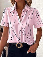 abordables Blouses rayées et géométriques-Chemise Femme À Manches Longues Blouse Boutonnée Graphique Géométrique Quotidienne Décontractée Chemisier À Manches Courtes Col Regular Tops Quotidien Blanc Été Printemps