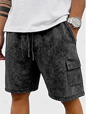 abordables Bermudas estilo casual-Pantalones Cortos Casuales SoftFade™ para Hombre Pantalones Cortos de Lavado Ácido Con Cordon Cintura Elástica Lavados Lavado Sólido Confortables Transpirables Largo Hasta la Rodilla Ropa Diaria Al