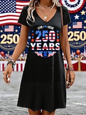 economico Abiti Giorno dell’Indipendenza-Giorno dell'Indipendenza Americana Per donna Mini Abito Vestito T-Shirt Abito a trapezio Casual Quotidiano Vestibilità regolare Grafico Bandiera Americana Manica Corta Scollo a V Blu Nero Rosso