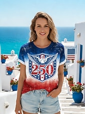  American Independence Day Women's T Shirt Tee Top Print Graphic Animal American Flag Stylish Classic Casual Short Sleeve Crew Neck Regular Tops Daily Going out Blue Black Red Summer Spring