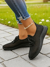 זול סניקרס לנשים-בגדי ריקוד נשים קזו'אל יומי בבית רצועות שטוח בוהן עגולה ספורטיבי יום יומי נוחות רשת לואפר ניאון צהוב שחור לבן