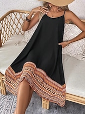 billige Boho-kjoler-Dame Midikjole Boho-kjole Uformell kjole Slipkjole Elegant Mote Moderne utendørs Feriereise Ut på byen Normal Grafisk Ermeløs Crew-hals Svart Rød Grønn Sommer Vår