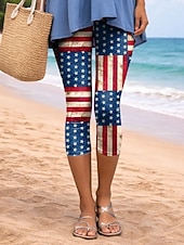 Χαμηλού Κόστους Παντελόνια Ημέρας Ανεξαρτησίας-Γυναικεία κινέζικα Κολάν Διακοπές Μοντέρνα Κομψό στυλ street Κάπρις Ψηλή ΜέσηPantsΗμέρα Αμερικανικής Ανεξαρτησίας Φύλλο Αμερικάνικη σημαία Άνεση Moale Άνετο Ελαστικό