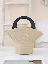 tanie Torby i torebki-Duża damska torebka ze słomy plecionej, wielokolorowa, z ekologicznego plecionego materiału, stylowa letnia torba, idealna na co dzień, na wakacje na plaży i do kurortu