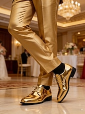 economico Scarpe Derby-scarpe eleganti da uomo in similpelle verniciata rosa metallizzato, scarpe stringate lucide per matrimoni, locali notturni ed eventi alla moda