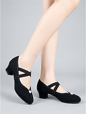 economico Scarpe da ballo allenamento-scarpe da ballo da donna nere con tacco basso - comode scarpe da ballo da sala &amp;ballerine da ballo latino