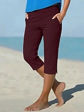 preiswerte Einfarbige Leggings-Damen Caprihose Stoffhosen Gemütliche Leggings Urlaub Basic Lässig Wadenlang Natürliche Taille Einfach Seitentaschen Geteilt Bequem Komfort Atmungsaktiv Hohe Elastizität Urlaub Yoga Straße Navy-Blau