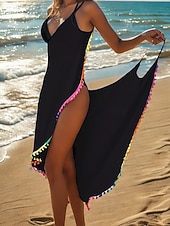 Недорогие Пляжные платья-Жен. Купальники Накидка Купальники Платья купальник Рюши Открытая спина Отпуск Одежда для пляжа Сплошной цвет V-образный вырез Без рукавов Купальники