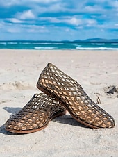 abordables Ballerines femme-Ballerines noires chics en plastique pour femmes - chaussures d'eau respirantes à structure ajourée et semelle souple, idéales pour les vacances à la plage et les promenades en bord de mer. &amp;tenues