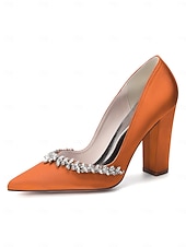 cheap Bride-Women's Nude Chunky Heeled Wedding Shoes with Crystal Detail - Elegant Bridal Heels for Garden Weddings