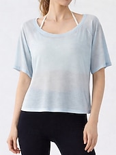  Women's Tee Sports T-Shirt Solid Color Elegant Cute Casual Half Sleeve Boat Neck Off Shoulder Regular Tops Gym Sports Weekend White Yellow Red Apricot Light Blue Summer Spring