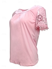 economico Top in Pizzo-Per donna Camicia Blusa Top in pizzo Pizzo Semplice Elegante Classico Moderno Manica Corta Girocollo Top Regolari Quotidiano Ferie Uscire Blu Nero Bianco Rosa Rosso Estate Primavera