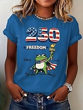  Jour de l'Indépendance Américaine Femmes T-shirt Imprimé Graphique Drapeau Élégant Classique Occasionnel Manche Courte Col ras du cou Hauts Réguliers Quotidien Bleu Noir Blanche Rouge Été Printemps
