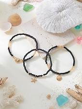 cheap Vacation Accessories-Women's Boho Elastic Beaded Anklet Set, Alloy Beads, Stretchable, Multi-Color, Trendy Summer Foot Jewelry, Perfect for Vacation, Travel and Daily Casual Wear