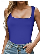 billiga Chiffon Tops-Dam Skjorta Blus Lappverk Ensfärgat Vintage Stylish Klassisk Ärmlös Fyrkantig hals Crop Tops Dagligen Helgdag Utekväll Blå Svart Vit Brun Kaki Sommar Vår