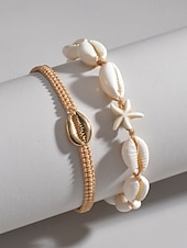 baratos Acessórios de férias-Conjunto de tornozeleiras femininas estilo boêmio com conchas, multicoloridas, ajustáveis, perfeitas para férias na praia e uso casual no dia a dia.