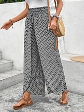  בגדי ריקוד נשים רגל רחבה מכנסי בוהו צ'ינו סקורט חופשה סגנון רחוב יום יומי עד לקרסול מותן בינונית גראפי שרוך מדפיס נוח קומפורט נושם מיקרו-אלסטי יומי בָּחוּץ חופשה שחור לבן קיץ אביב רגיל