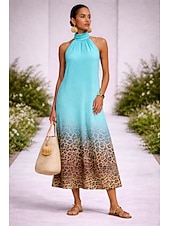 Χαμηλού Κόστους Τέχνη και Σχεδίαση Φορέματα-Γυναικεία Φόρεμα μέχρι το γόνατο Καθημερινό φόρεμα Φορέματα σιφόν Φόρεμα ριχτό από τη μέση και κάτω Boho Chic Φορέματα Βοημία Διακοπές Τροπικό Παραλία Αργίες Ημερομηνία Κανονικό Ombre Γραφική Λεοπάρ