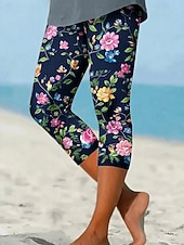 ieftine -Pentru femei chinez Jambiere Vacanță Epocă Șic Stradă Capris Talie Înaltă Floral Grafic Imprimare Confort Απαλό Comfortabil Strech Zilnic În aer liber Vacanță Albastru piscină Verde Gri Negru Alb