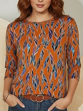 お買い得  アート＆デザインTシャツ-女性用 Tシャツ プリント フラワー グラフィック スタイリッシュ クラシック カジュアル 長袖 クルーネック レギュラートップス 日常 週末 バケーションウェア ブラック ワイン アーミーグリーン ネイビーブルー オレンジ 夏 春 秋