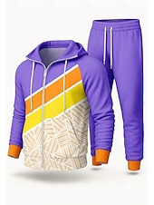 billige joggedresser-Herre Sportsklær fra 80-tallet Hattetrøje Joggedress Snorer Ta igjen glidelåsen Geometrisk Treningsdrakt Høst Vinter Svart Rosa Spandex Yrke Utendørs Reise Lettvekt Mote Langermet Sport Sportsklær