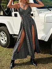 Χαμηλού Κόστους Boho φορέματα-Γυναικεία Μίντι φόρεμα Φόρεμα Boho Καθημερινό φόρεμα Σλιπ Φόρεμα Κομψό Μοντέρνα Διακοπές Εξόδου Σαββατοκύριακο Κανονικό Γεωμετρικό Αμάνικο Λαιμόκοψη V Μαύρο Κίτρινο Μπορντώ Πράσινο του τριφυλλιού