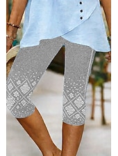abordables -Mujer Pantalones Capri Chinos Polainas Vacaciones Vintage Ropa de calle Medio corto Alta cintura Floral Graphic Estampado Comodidad Suave Cómodo Elástico Diario Exterior Vacaciones Azul Piscina Negro