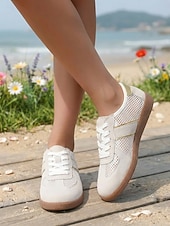 cheap Women's Sneakers-Women's Breathable Mesh Casual Sneakers – Lightweight Lace-Up Walking Shoes, Comfortable Summer Sport Style Trainers for Women, Ideal for Travel, Beach Walks, Daily Wear and Outdoor Activities