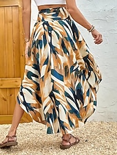 economico Gonne da Vacanza-Per donna Gonna da vacanza Elegante Bohemien Moda Casual Maxi Vita media Gonne Grafico Geometrico Coulisse Elastico in vita Orlo irregolare Micro-elastico Quotidiano Vacanza Giallo scuro Viola scuro