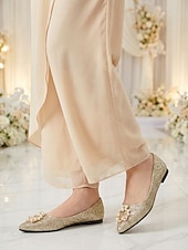 abordables Mère de la Mariée/Marié-Ballerines dorées à paillettes ornées de perles, élégantes chaussures pour la mère de la mariée lors d'un mariage en ville, ballerines confortables à bout pointu pour une occasion formelle.
