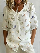 economico Bluse Floreali-Per donna Camicia Floreale Grafico Vintage Elegante Collare Peter Pan Top lunghi Quotidiano Ferie Uscire Blu Bianco Giallo Estate Primavera