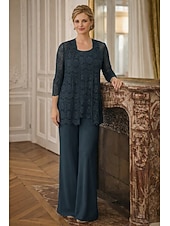 economico Tailleur pantalone della mamma-Tuta Completo Pantalone Tre Pezzi Lunghezza al pavimento Abito da cerimonia per signora Senza Maniche Collo gioiello Elegante Taglie Forti Con Stola Formale Ospite di nozze Ricevimento di matrimonio