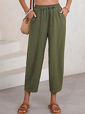 abordables Pantalones de pierna recta-Mujer Chinos Corte Recto Vacaciones Moda Ropa de calle Hasta el Tobillo Alta cintura Plano Bolsillo Cintura elástica Confortable Comodidad Suave Elástico Diario Exterior Calle Ejército verde Azul