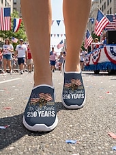 Недорогие Женская обувь-Женские патриотические слипоны — удобные и дышащие сетчатые зеленые туфли с изображением американского флага для парадов, Дня независимости 4 июля, 250-летия США и национальных торжеств.