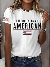 abordables Día de la Independencia Top-día de la independencia americana Mujer Camiseta Estampado Graphic Letra Bandera estadounidense Elegante Clásico Casual Manga Corta Cuello Barco Tops regulares Diario Azul Piscina Negro Blanco Verde