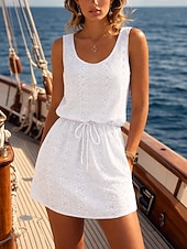 economico Abiti floreali-Per donna Mini Abito Abito a trapezio Abito Estivo Casual Quotidiano Vestibilità regolare Semplice Senza Maniche Collo a U Blu Bianco Estate