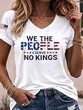  día de la independencia americana Mujer Camiseta Estampado Graphic Bandera Vintage Elegante Clásico Manga Corta Escote en Pico Tops regulares Diario Azul Piscina Negro Blanco Rojo Verano Primavera