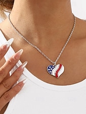 ieftine Accesorii-Set colier și cercei din aliaj pentru femei, modele cu inimioare și stele în mai multe stiluri, bijuterii patriotice, perfecte pentru aniversarea a 250 de ani de la SUA, Ziua Independenței și ținute casual de zi cu zi.