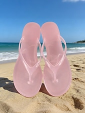 voordelige Vrouwen-Waterdichte zwarte jelly teenslippers voor dames - lichtgewicht, transparante platte sandalen met bandjes voor strandvakanties en wandelingen langs de kust. &amp;zomerse eilandvakanties