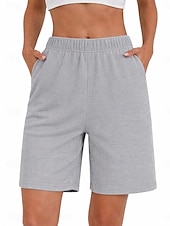cheap Bermuda Shorts-Women's Bermuda shorts Waffle Chinos Shorts Vacation Fashion Streetwear Knee Length High Waist Plain Elastic Waistband Comfy Comfort Soft Stretchy Daily Outdoor Street Green Khaki Beige Gray Summer